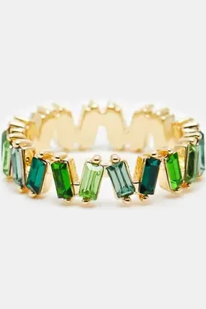 ASOS Baguette ring with tonal green stones in tone