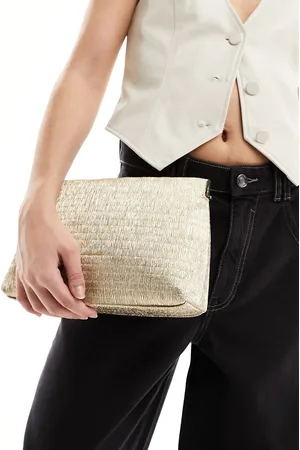 ASOS Metallic textured zip top clutch bag in
