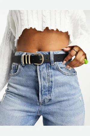 Pieces® Gold buckle belt in black