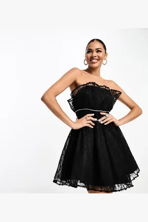 Collective The Label Exclusive lace bandeau mini dress with diamante waist in black