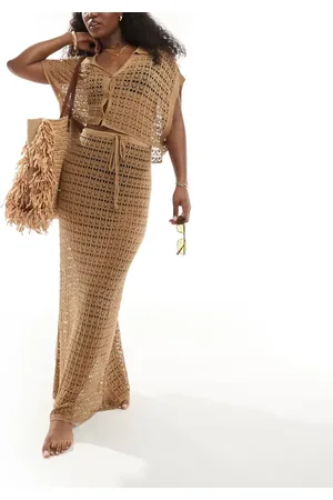 ASOS Knitted co-ord beach maxi skirt in coffee