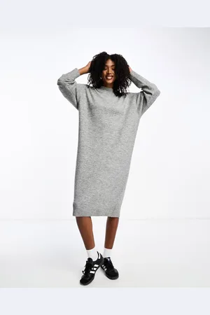 Monki Long sleeve knitted midi dress in