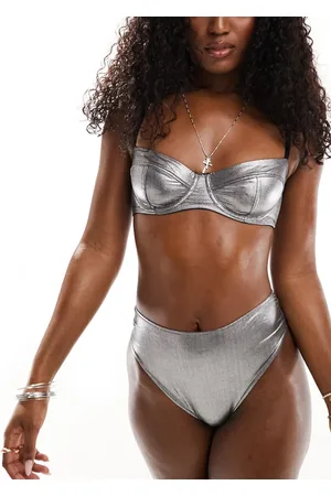ASOS Layering metallic bandeau bra in gunmetal
