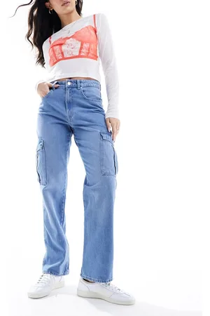 ONLY Riley high waisted straight cargo jeans in light wash