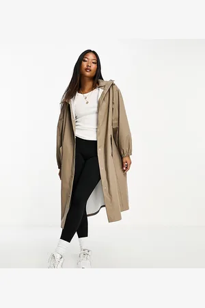 ASOS ASOS DESIGN Petite rubberised rain parka coat in mushroom