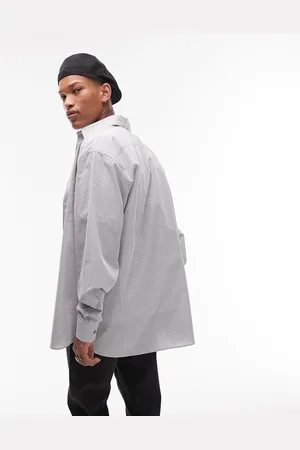 Topman Long sleeve super oversized fit grid check shirt in