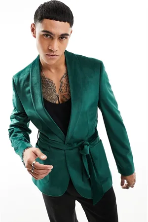 ASOS Super skinny smoking jacket in dark velvet with belt