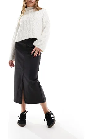 Object Coated midi skirt with split front in