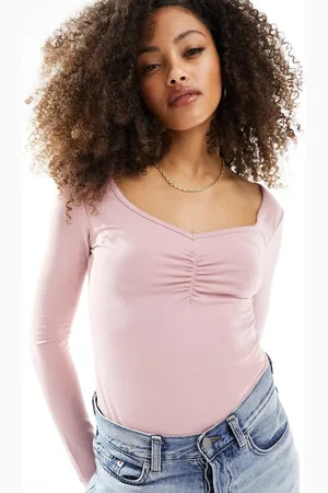 ASOS Square neck ruched front long sleeve bodysuit in