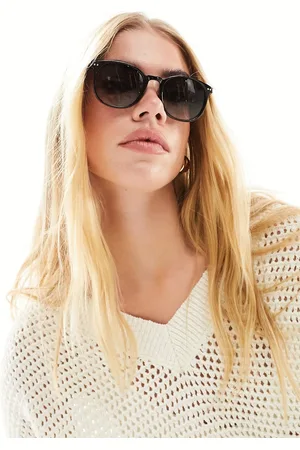 ASOS Fine frame round sunglasses in shiny with grad smoke lens