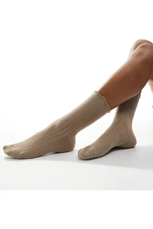 VERO MODA Ribbed frill socks in beige
