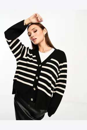 Object Button through knitted cardigan in with beige stripe