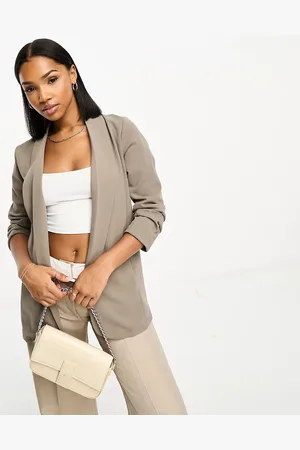 JDY Ruched sleeve blazer in mushroom