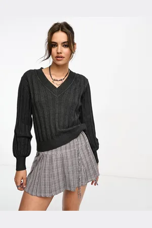 Object Knitted rib v neck jumper in dark