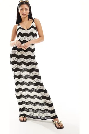 New Look Chevron crochet maxi dress in and white