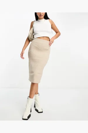 VILA Knitted midi skirt in cream