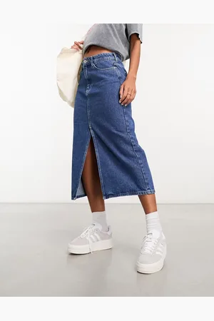 ONLY Denim midi skirt with front split in mid