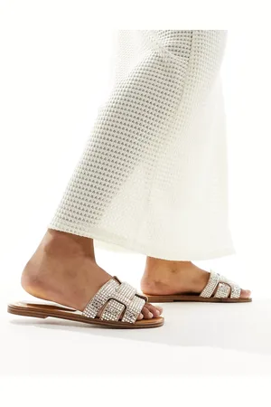 Aldo Elanaa padded flat sandals in bone embellished