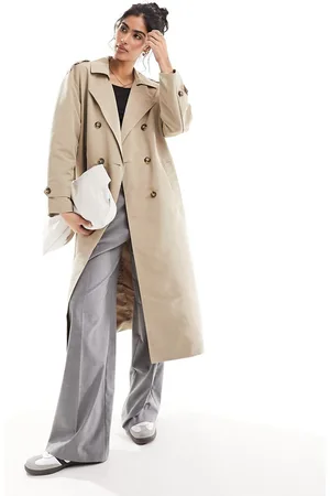 VERO MODA Longline belted trench coat in stone