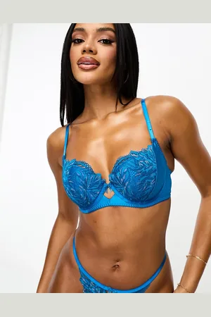 Ann Summers Curve Fiercely Sexy Sequin Embroidered Lace Plunge Bra In Cobalt-blues