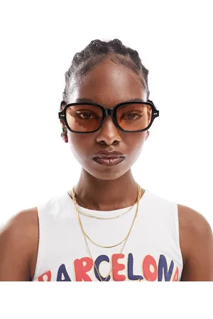 ASOS Mid square fashion glasses in black with orange lens
