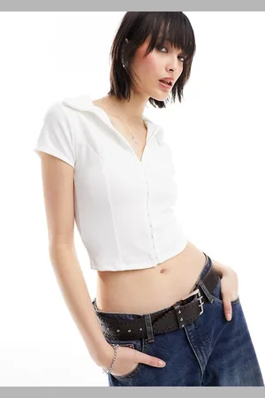 ASOS Hook and eye crop shirt with short sleeve and seam detail in