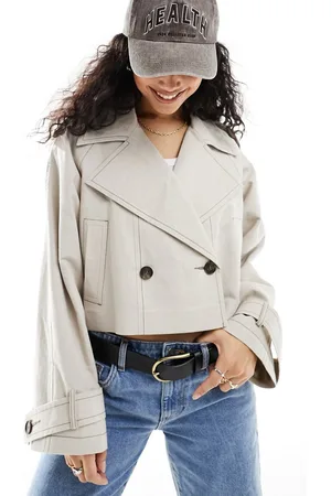 ASOS Linen cropped trench coat in stone