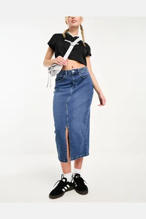 Noisy May Denim midi skirt in mid