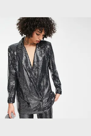 4th & Reckless Exclusive sequin tailored blazer co-ord in metallic