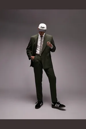 Topman Tapered warmhandle suit trousers with pleat in khaki