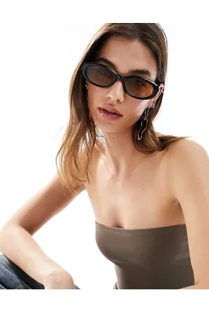 ASOS Bevel oval sunglasses in with brown lens
