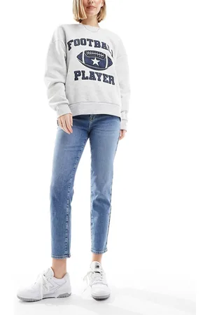 ONLY Emily high waist straight leg ankle jean in mid wash