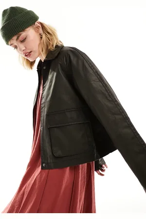 ASOS Cropped wax jacket with contrast collar in