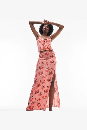 Topshop Co-ord cherry blossom split maxi skirt in