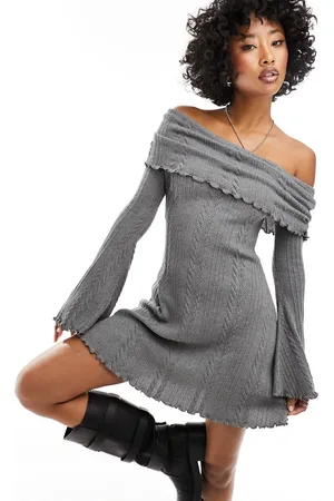 ASOS Ruched slash neck cold shoulder mini dress in cable knit