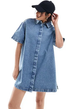 ASOS Short sleeve denim shirt dress in midwash