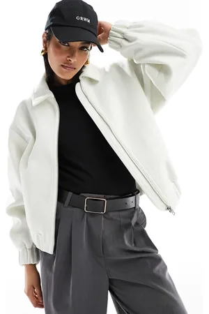 ASOS Textured bomber jacket with collar detail in ecru