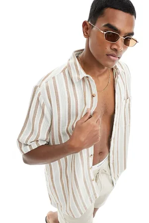 ASOS Relaxed shirt in and blue basket weave stripe