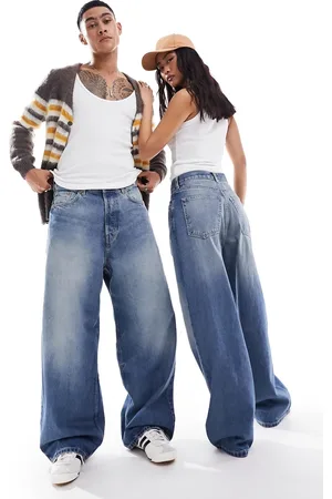Weekday Unisex Astro loose fit wide leg jeans in jackpot
