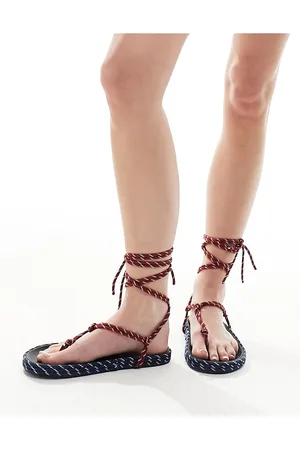 ASOS Fillipa rope-tie flat sandals in red and navy