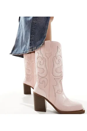 Public Desire Texas western mid ankle boot with snake print in