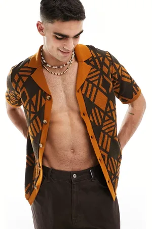 ASOS Knitted revere shirt with rib in aztec design