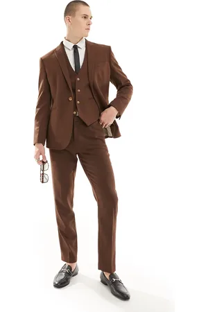 ASOS Wedding slim wool mix suit trouser in basketweave texture