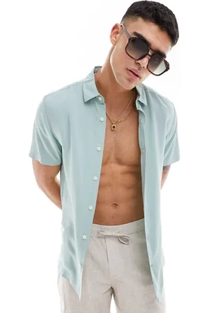 ASOS Short sleeve regular fit viscose shirt in sage