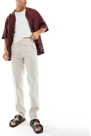 ASOS Smart slim fit linen blend trousers in stone