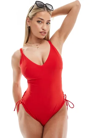 ASOS Fuller Bust Samantha plunge swimsuit with lace up side detail in