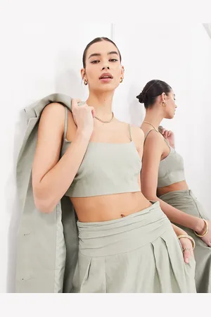 ASOS Square neck cami crop top co-ord in dusky green