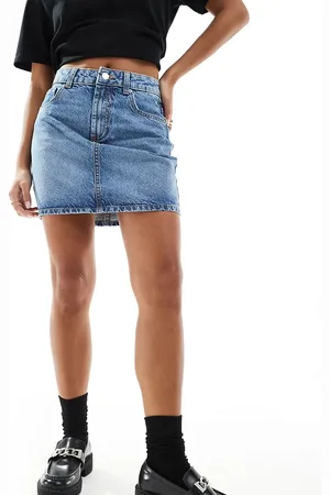 ASOS ASOS DESIGN Petite denim high waist mini skirt in midwash