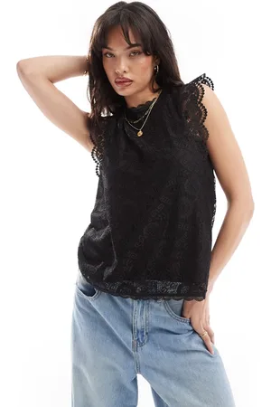 Pieces® High neck sleeveless lace top in
