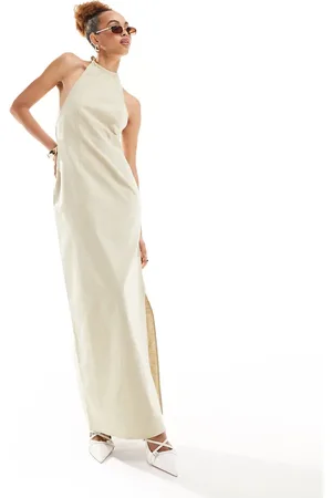 Lioness Halterneck low back maxi dress in beige